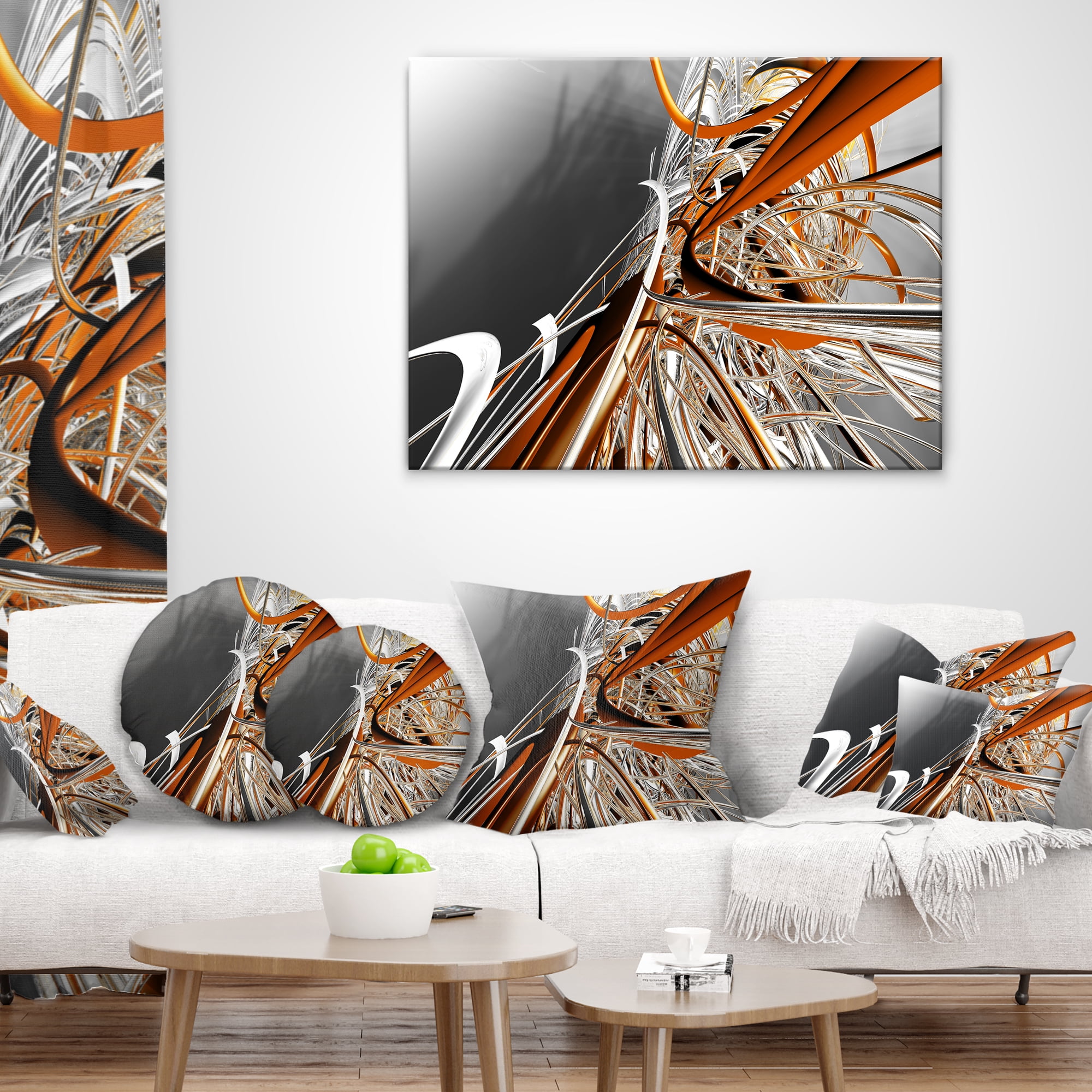 Designart Fractal Red N White Connected Stripes - Throw Pillow - 18x18