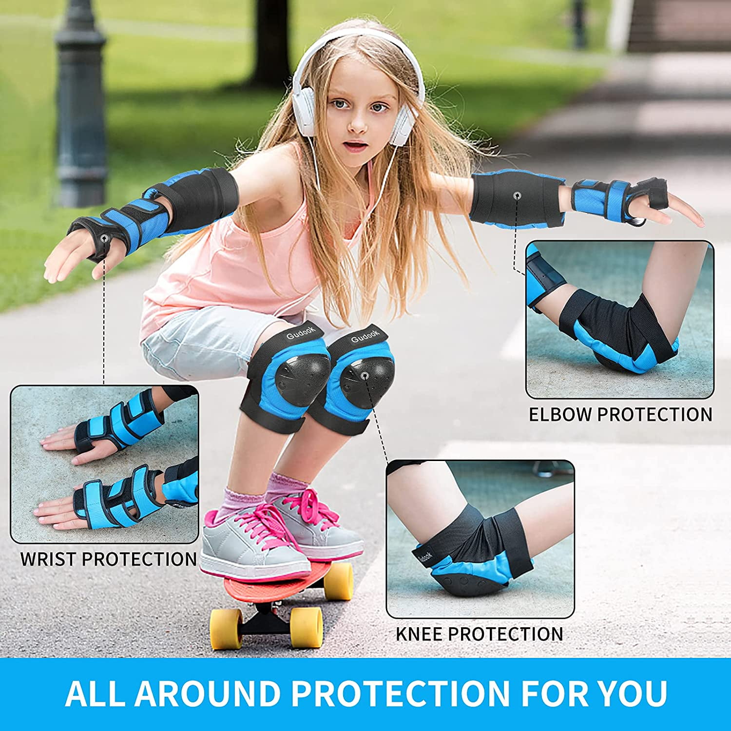 ZMLEVE Knee Pads Sports Protective Gear Set Elbow Pads Wrist Guard Knee Pads for Kids Skateboard Inline Skating Cycling Bike Rollerblading Scooter Riding BMX Youth Adult Kids Knee Pad 3 in 1