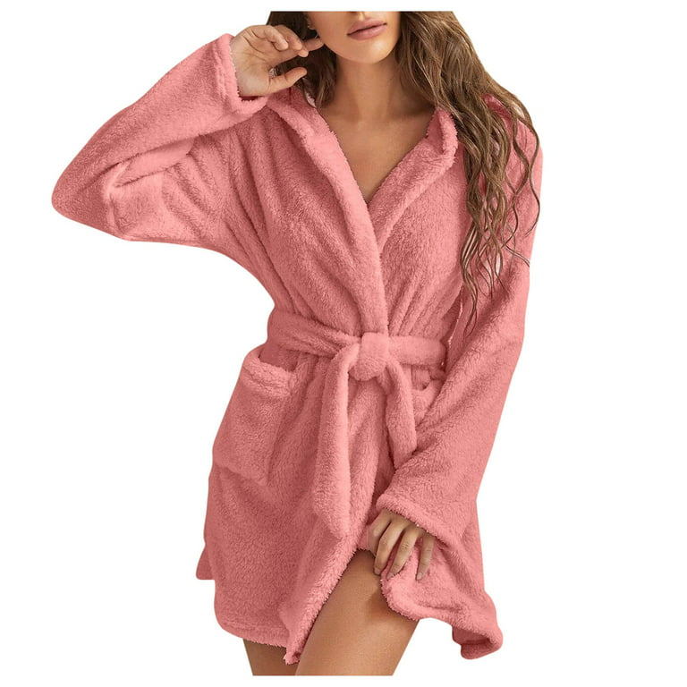 NECHOLOGY Pajamas Women Petite Women Hooded Bathrobe Lightweight Soft Plush  Flannel Sleepwear Spring Pajamas 