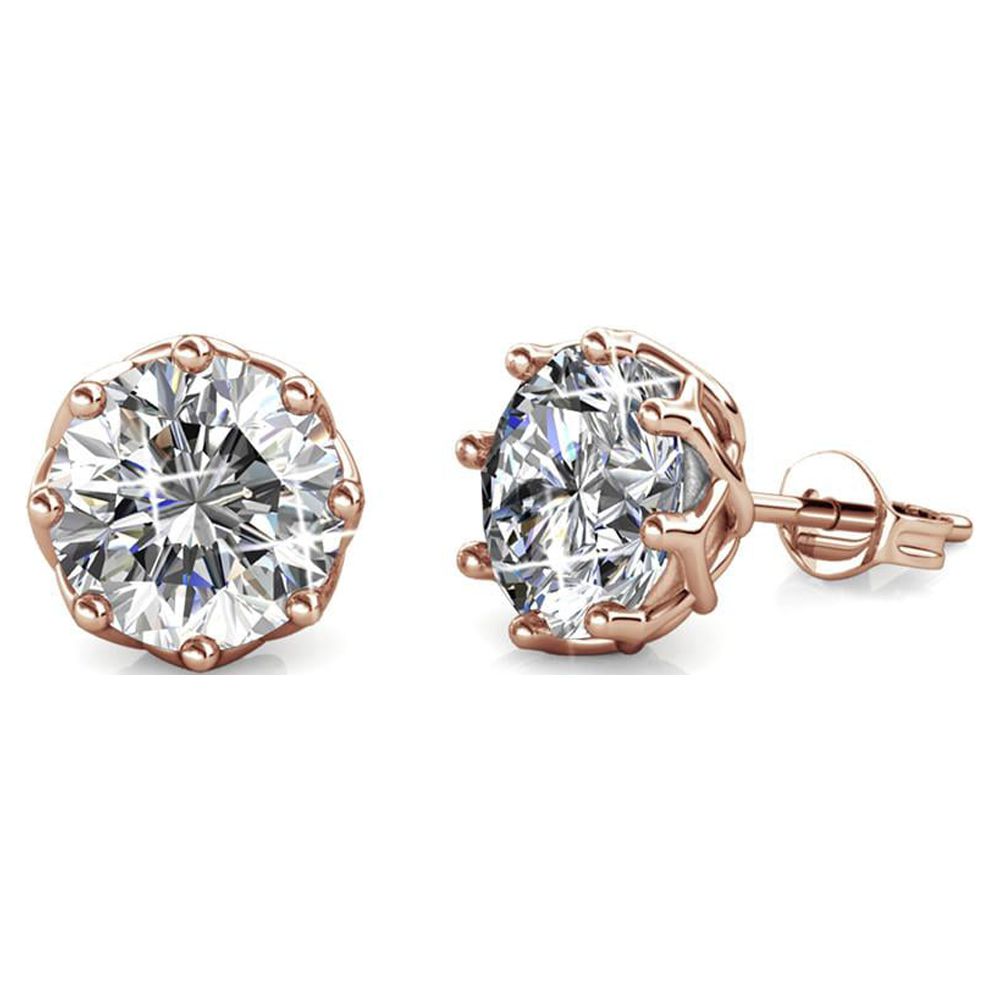 Cate & Chloe Eden 18k Rose Gold Plated Stud Earrings with Round Cut Crystals | Womens Jewelry, Gift for Her - image 5 of 8