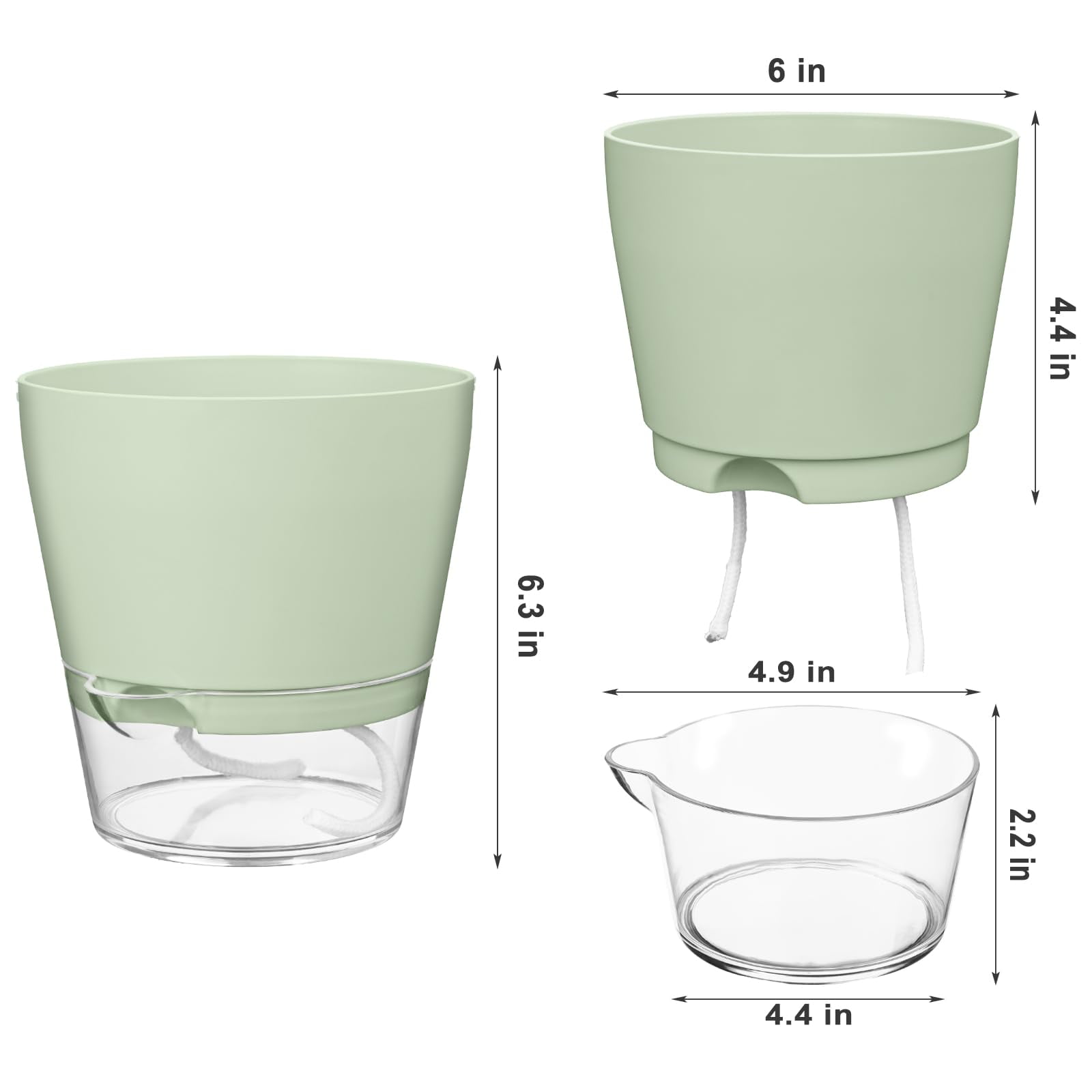 Samhe 6-Pack Self Watering Planters, 6 inch Plastic Self Watering Flower Pots with Drainage Holes and Saucers for Indoor Outdoor Plants