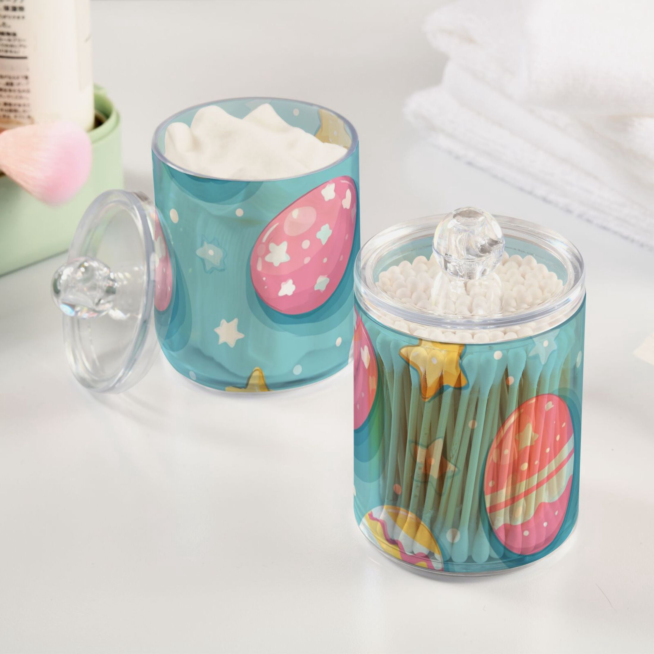 Ckdifva Easter Eggs in Blue Storage Jar with Lid Acrylic Organization Storage Containers Set of 4