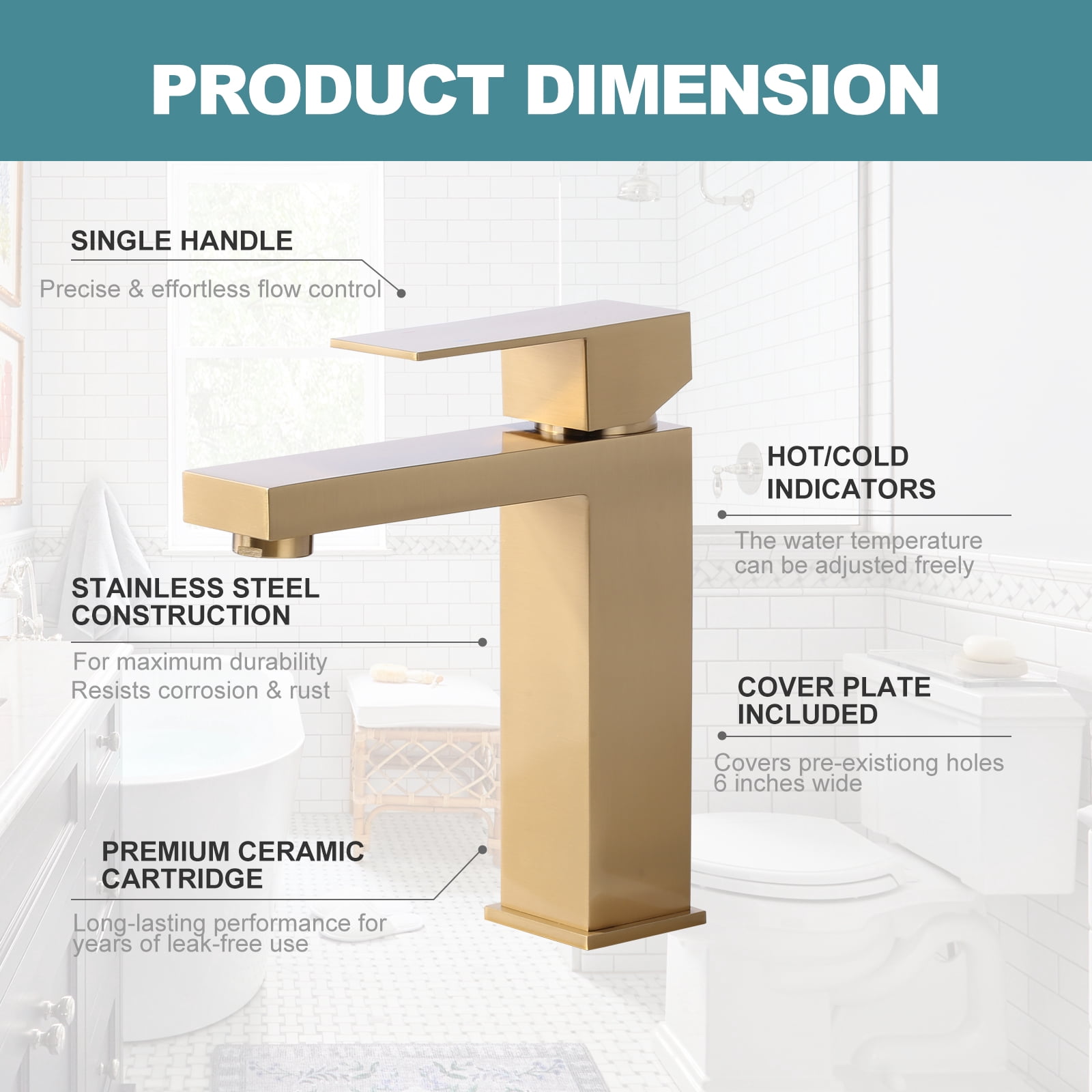 Brushed Gold Bathroom Faucet WOWOW Modern Bathroom Faucets for Sink 3 Hole 1 Hole Lavatory Vanity Sink Faucet with Deck Plate and Pop up Drain