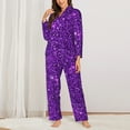thumbnail image 3 of Kll Purple Glitter Print Women'S Long Sleeve Pajamas With Pants Sleepwear Loungewear 2 Set-Medium, 3 of 9