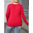 thumbnail image 2 of Weardear Plus Size Tops for Women Slim Fit Square Neck Ribbed Knit Tunic Shirts Long Sleeve Basic T-Shirt, 2 of 6