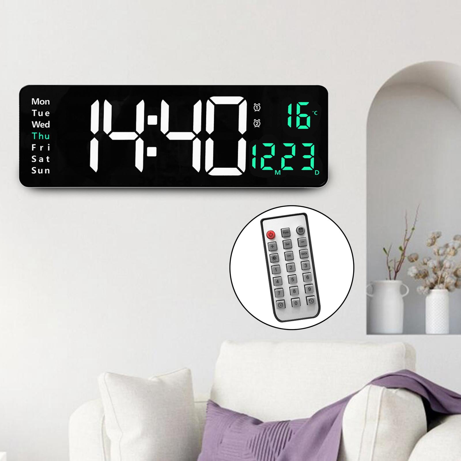 Oversized 15" Digital USB Two-Color Display with Remote Control Large Number W/ Calendar Classroom Bedroom Decoration , Green