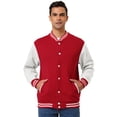 thumbnail image 1 of Chaqueta de béisbol Varsity para hombre, bloque de color, uniforme escolar, chaquetas de bombardero Letterman, rojo medio, gris Unique Bargains Chaqueta, 1 of 5