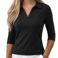 thumbnail image 3 of Women's V Neck T Shirts 3/4 Sleeve Soft Blouse Summer Tops Dressy Casual Solid Basic Tees by Yigetop Black L, 3 of 8