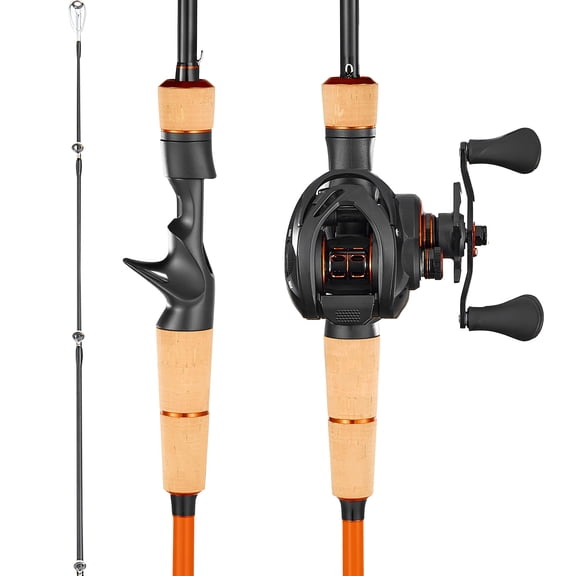 VEVOR Rod and Fishing Reel Combo, IM7 Carbon Fiber Baitcasting Rod and Reel Combo, Bass Fishing Pole with 6 1 BB System, 7.0:1 Gear Ratio, Cork Handle, Stainless Steel Guides with Ceramic Rings