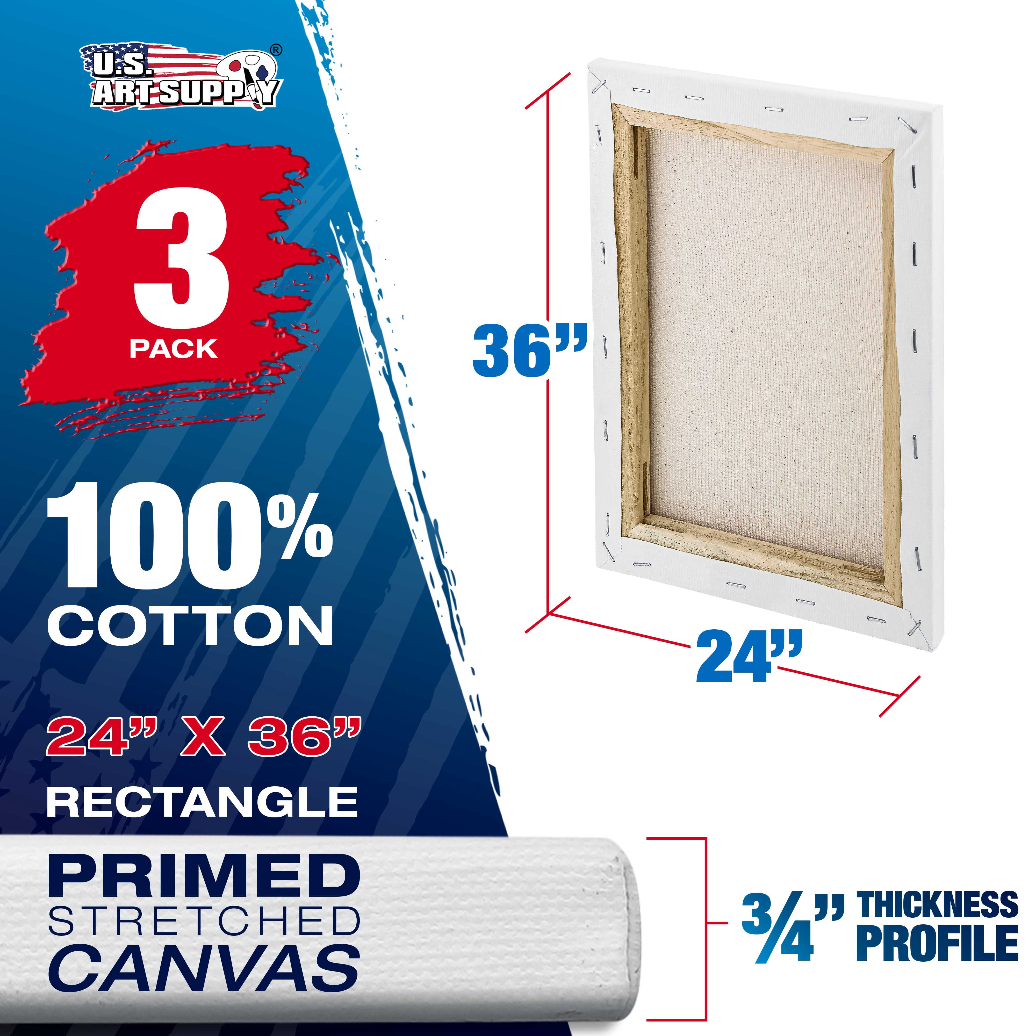 U.S. Art Supply 24 x 36 inch Stretched Canvas 12-Ounce Triple Primed, 3-Pack - Professional Artist Quality White Blank 3/4" Profile, 100% Cotton, Heavy-Weight Gesso - Acrylic Pouring, Oil Painting