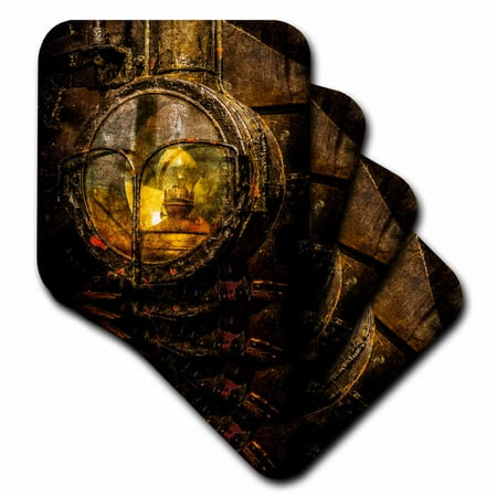 3dRose Ancient locomotive headlight. Oil lamp inside. Stylized photo - Soft Coasters, set of 4