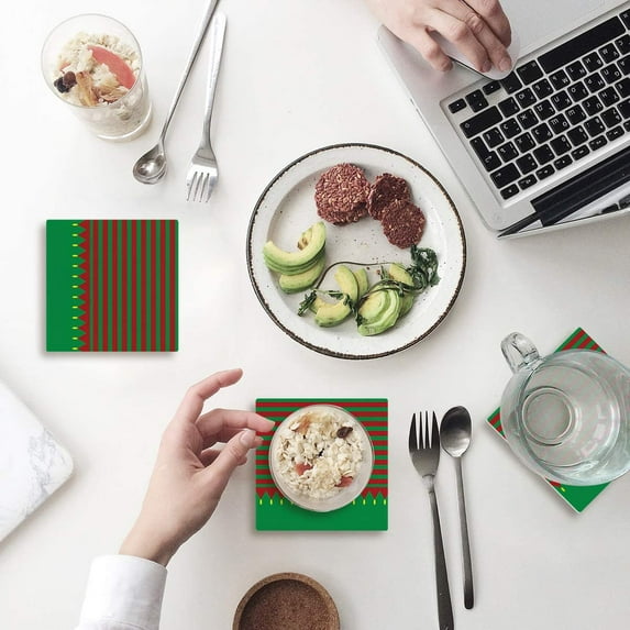 FMSHPON Merry Christmas Set of 4 Coaster for Drinks, Absorbent Ceramic Stone Coasters Cup Mat with Cork Base for Home Kitchen Room Coffee Table Bar Decor