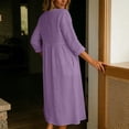 thumbnail image 5 of Ohufall Women Dresses Cotton Linen Button Crew Neck Long Sleeve Dress Pleated Loose Comfort Casual Maxi Dress, 5 of 6