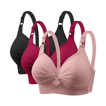 UACY Thin Laceless Steel Ring Comfortable Breathability Underwear Large Size Brater Buckle Female Bra Deep V Neck Vest Bralette Wireless Sea/mless Bra(Red XXXXXL)
