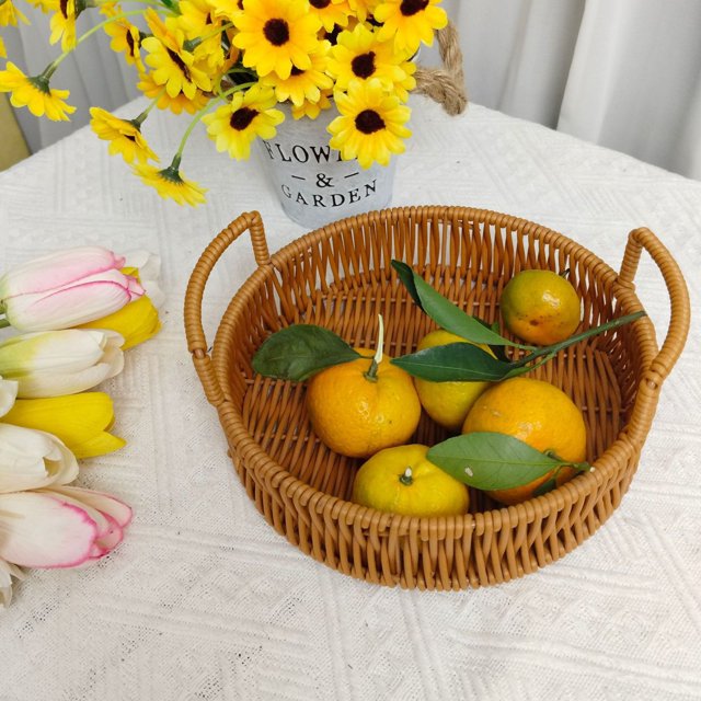 Pisexur Small Wicker Basket,Rattan Bread Baskets Round Woven Fruit Bowls Key Holders Stackable for Storage, Snack, Fruit, Vegetable Natural Small Basket