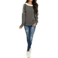 thumbnail image 3 of Women Stripe Print Colorblock Crew Neck Long Sleeve Pullover Shirt, 3 of 6