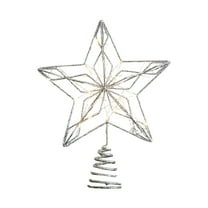 Gold Christmas Tree Topper,9.84×7.87inch Hollow-Out Star Tree Topper with Warm White Lights,Pre-lit 5 Point Star Treetop,Lighted Wire Star with Lights for Christmas Tree Home Decoration