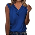 thumbnail image 1 of FAIWAD Women V Neck Button Down Tops Solid Color Ruched Loose Sleeveless Blouses Basic Dressy 2024 Clothes, 1 of 5