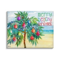 Stupell Industries Merry Beachy Christmas Holiday Palm Graphic Art Gallery Wrapped Canvas Print Wall Art, Design by Paul Brent