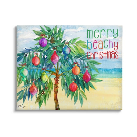 Stupell Industries Merry Beachy Christmas Holiday Palm Graphic Art Gallery Wrapped Canvas Print Wall Art, Design by Paul Brent