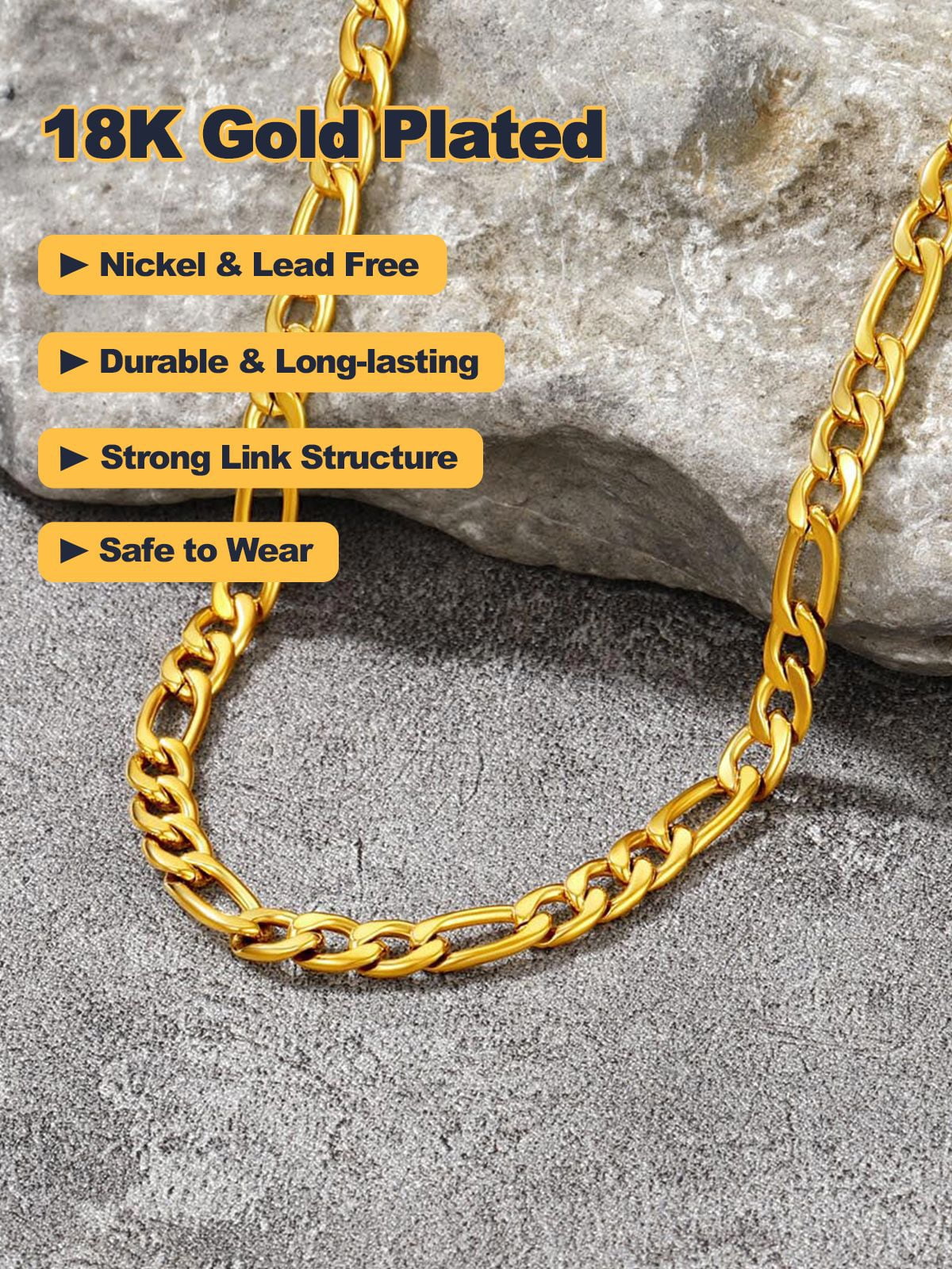 U7 Figaro Chain for Mens Stainless Steel 5MM 20 Inch Men Women 14K Gold Plated Chain Necklace Birthday Gift
