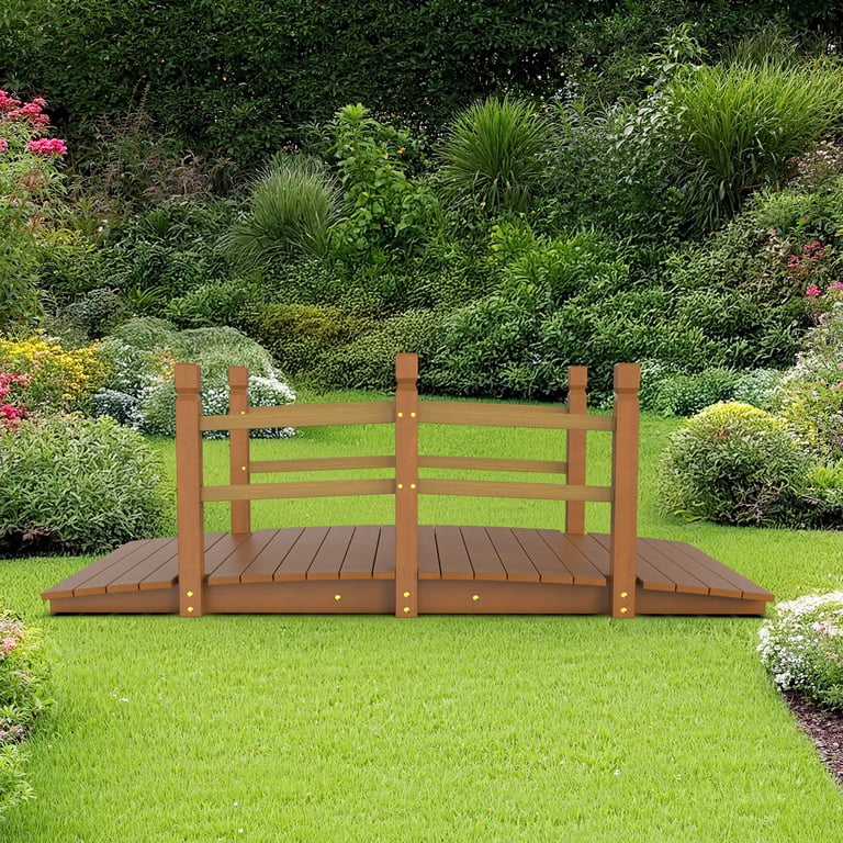 Ktaxon, Wooden Garden Bridge, 5ft, Dark Brown, with Safety Rails