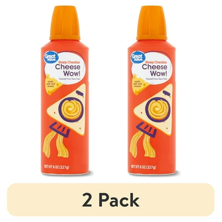 (2 pack) Great Value Cheese Wow! Spray Cheese, Sharp Cheddar, 8 oz