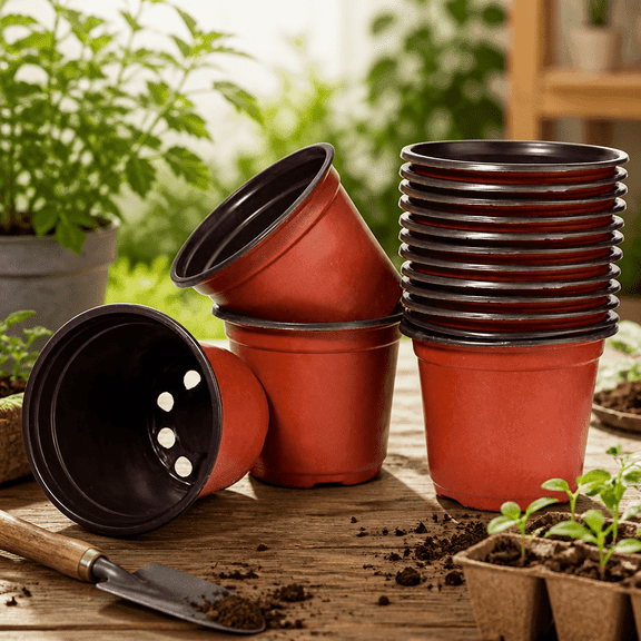 4” Nursery Pots 100 Pcs Plastic Small Plant Pots with Drainage Holes, Flexible Seed Starter Pots for Seedlings, Cuttings & Transplanting, Reusable Flower Pots for Indoor Outdoor Plants, Red