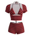 thumbnail image 5 of Arlun Women’s 3 Piece Stripe Outfits Short Sleeve Cut out Crop Top and Sleeveless Cami Bodycon Mini Shorts Set Y2k Color Block Stretchy Slim Fitted Summer Beach Party Matching Sets Red XS, 5 of 7