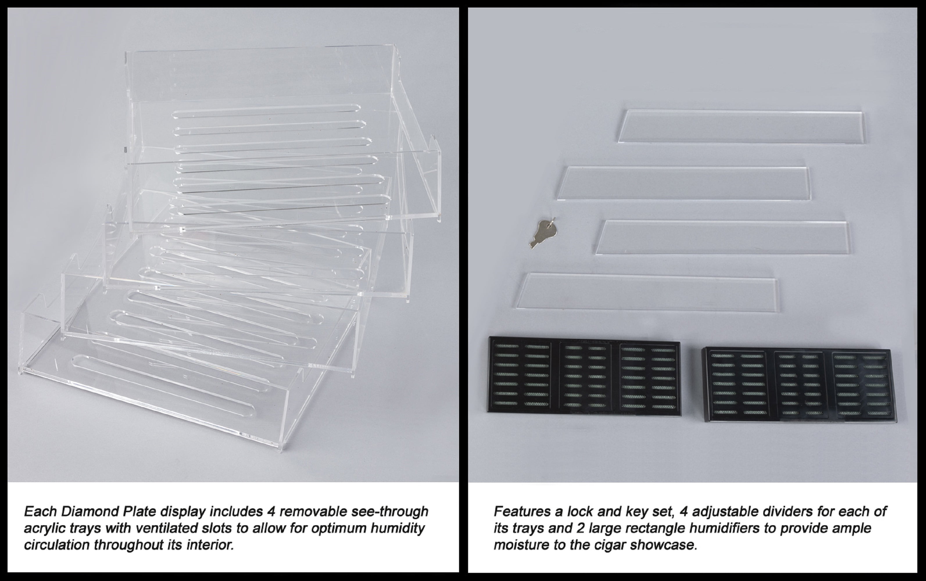 Prestige Import Group - The Diamond Plate & Glass Sides Countertop Display Humidor - Capacity: 250 - Color: Polished Metal & Glass