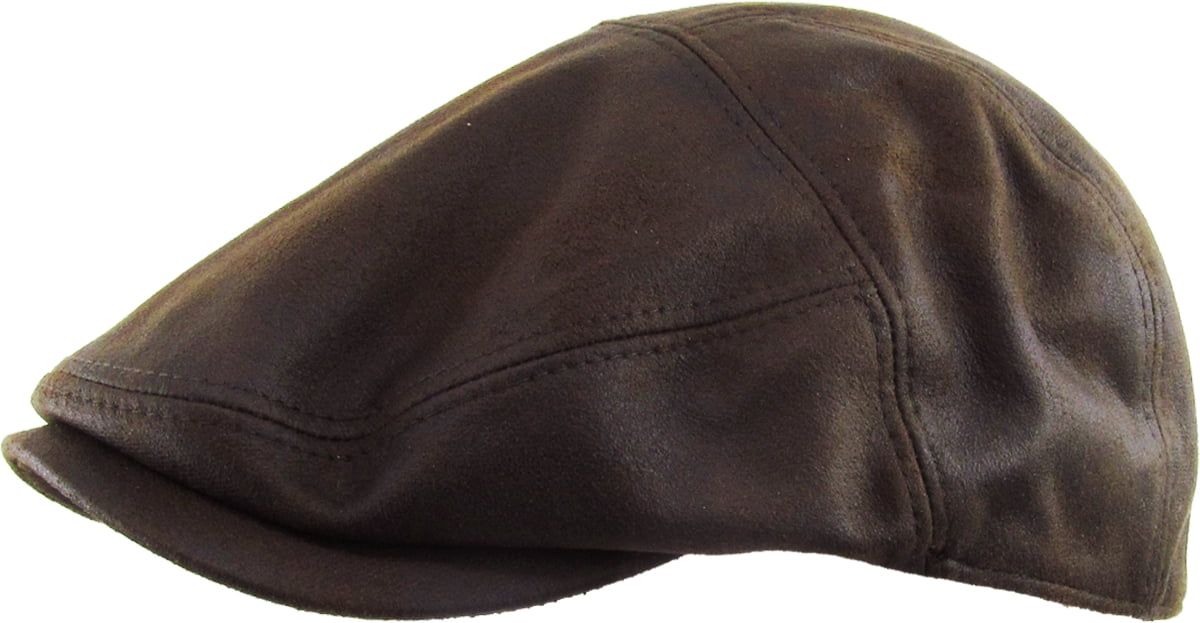 Kbethos Ivy Hat L/XL PU Leather Driving Cabbie Newsboy, Brown