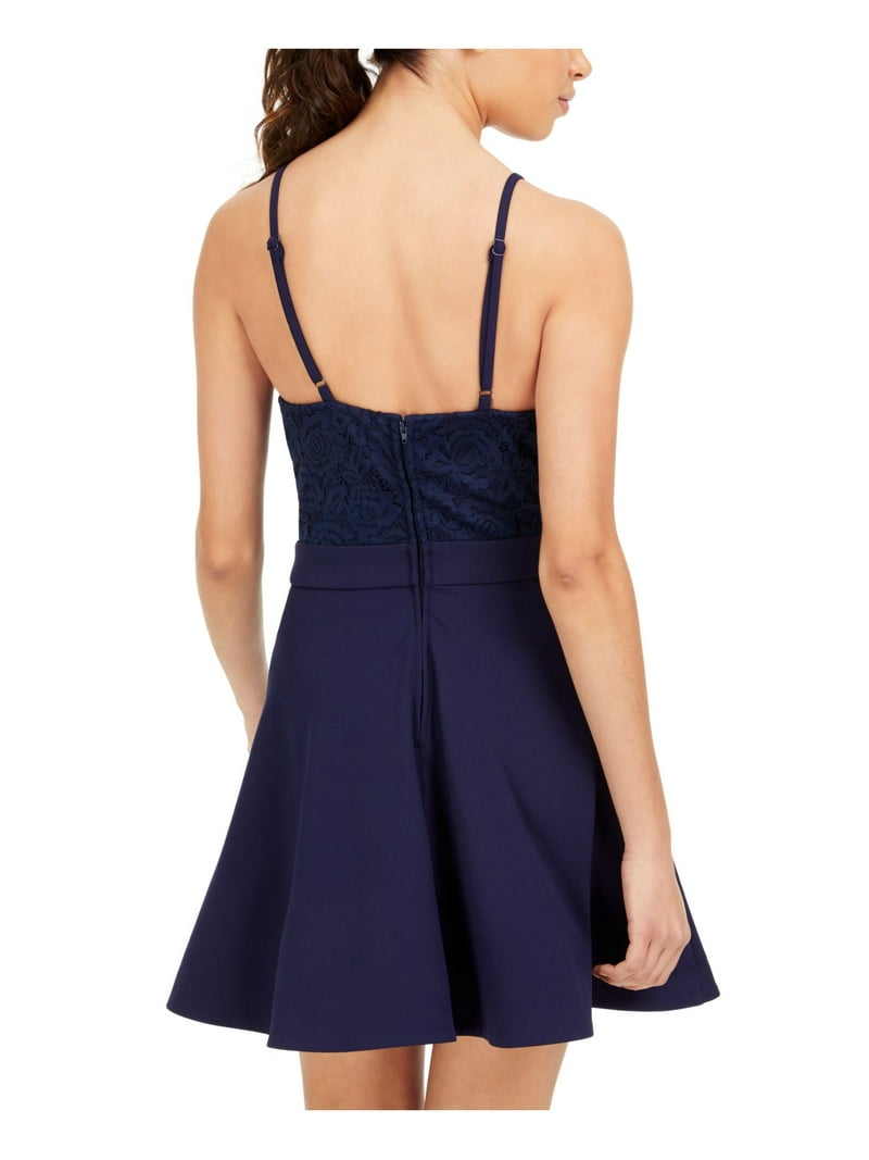 Speechless Womens Juniors Lace Top Fit & Flare Dress, Navy, 0