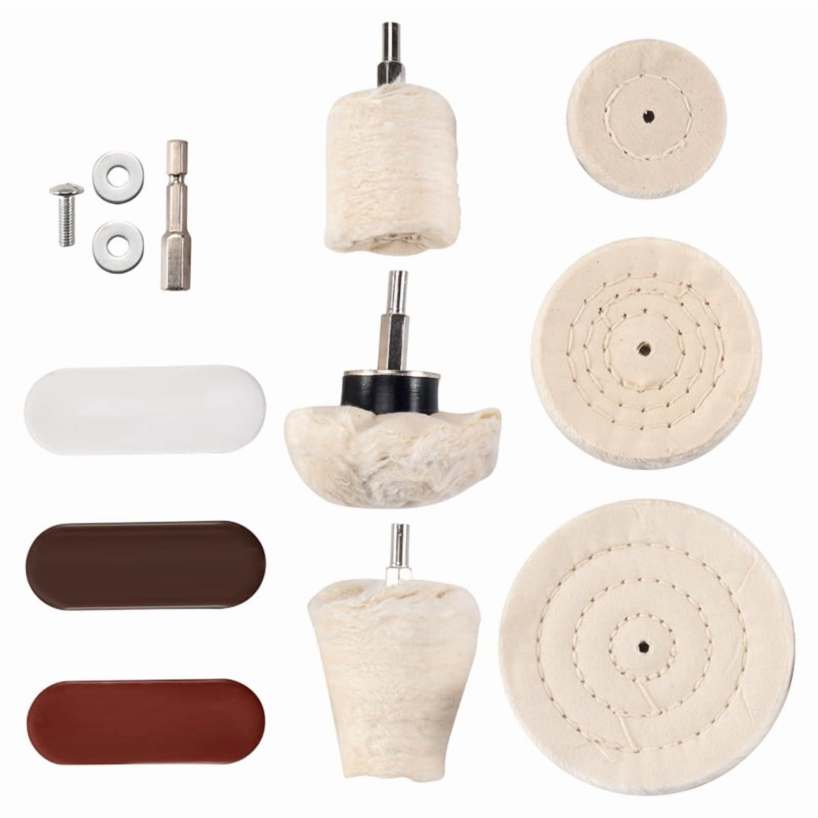 10 Pcs Buffing Pad Polishing Wheel Kits with 3Pcs Rouge Compound with 1/4 inch Handle, for Manifold, Aluminum, Stainless Steel, Chrome,white