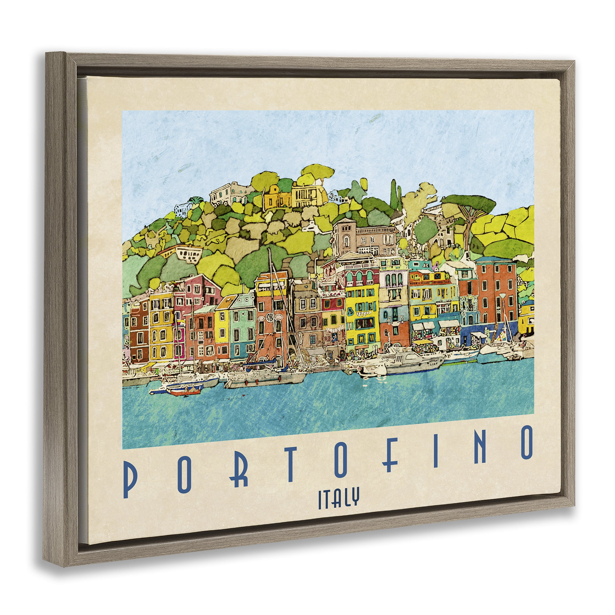 Stupell Industries Portofino Architecture Poster Brown Framed Floater Canvas Wall Art, design by Ynon Mabat