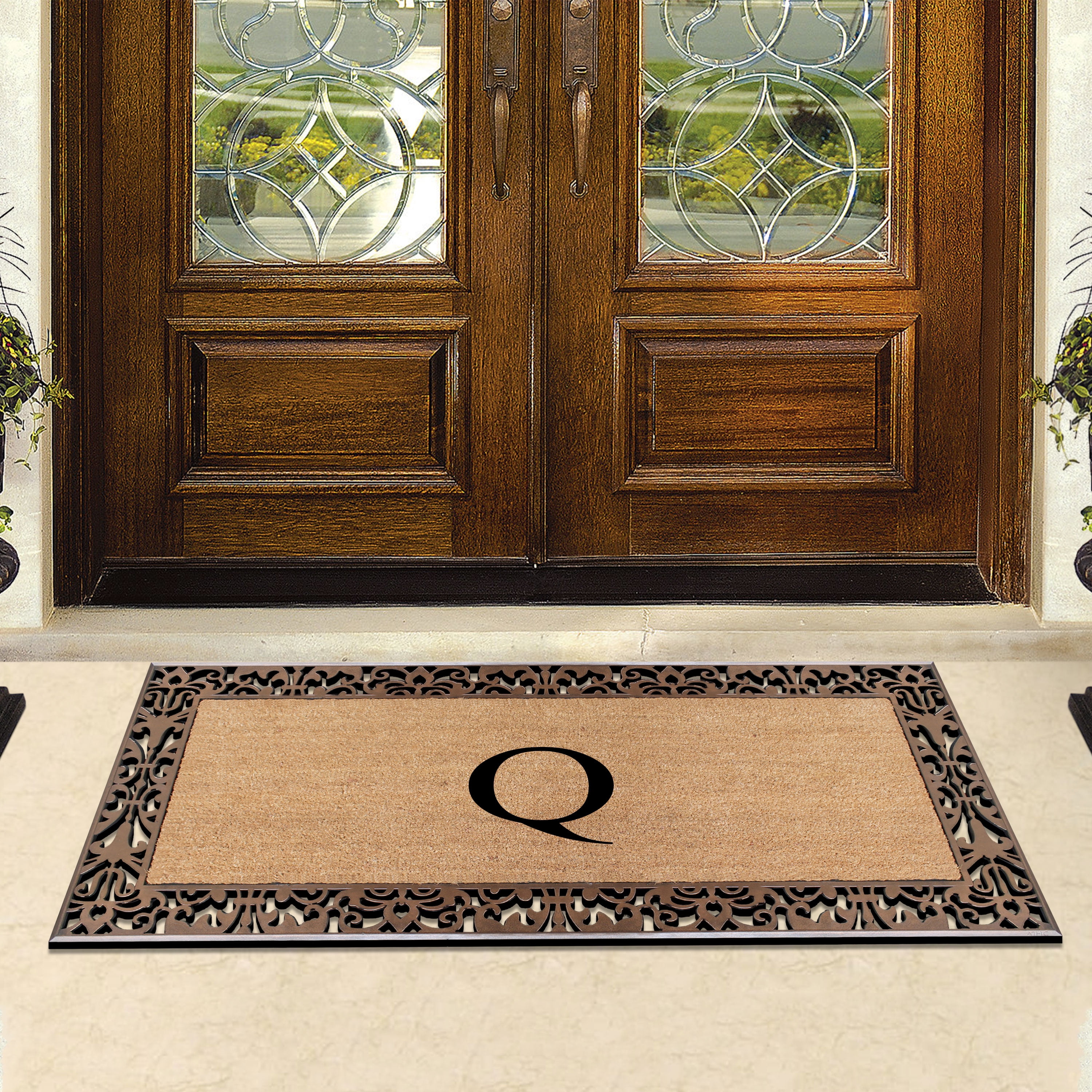 A1HC Natural Coir and Rubber Paisley Monogrammed Doormat, 30"x60", Heavy Duty Outdoor Front Door Mat, Durable Easy-Clean Bronze Rug