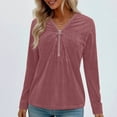 thumbnail image 2 of Blusas de Manga Larga para las Mujeres Cremallera de Cuello en V Delantera Color Sólido Top de Moda Casual, Tops de Color Sólido para las Mujeres, 2 of 9