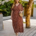 thumbnail image 7 of Zpanxa Women's Plus Size Summer Dresses, Sexy V Neck Short Sleeve Printing Dress, Oversize Elegant Loose Casual Dress, Large Size Long Dress Maxi Dress Orange 4XL, 7 of 7