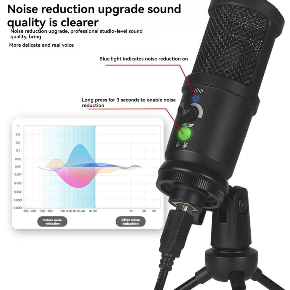 Gaming USB Microphone Noise Cancellation Condenser Mic for Pc Podcast Microphone with Boom Bracket C