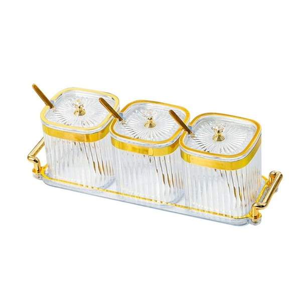 Tarro de condimentos para almacenamiento de cocina, con tapas y cucharas, organizador de especias, caja de condimentos para pimentón claro