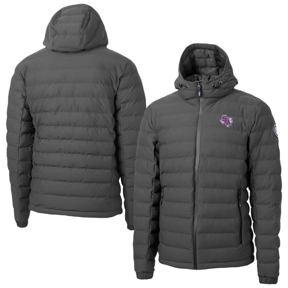 Men's-Cutter & Buck Gray Stephen F Austin Lumberjacks Mission Ridge Eco Insulated Repreve Hooded Full-Zip Puffer Jacket