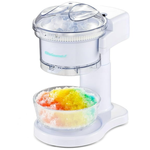 Elite Gourmet NEW Snow Cone & Shaved Ice Maker, ESI1201, Refreshing Slushies, Margaritas, Clear Lid & Shaved Ice Serving Bowl, Use Cubed & Bagged Ice, Stainless Steel Shaving Blade, White