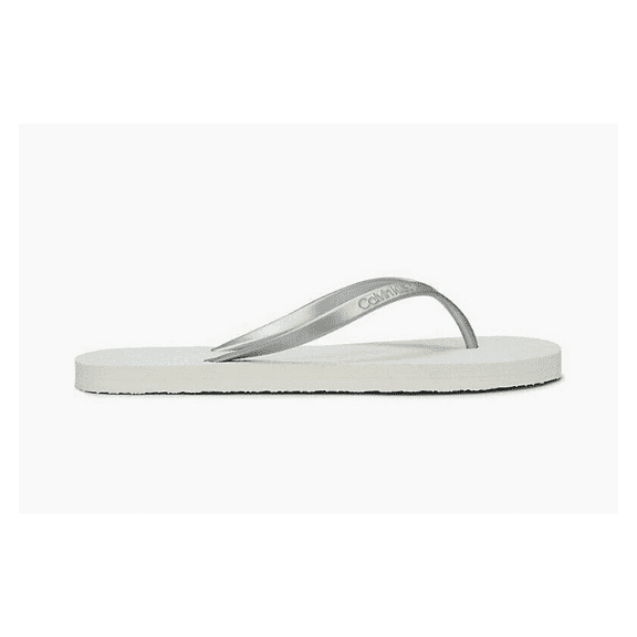 Calvin Klein Women's Bi-Color Logo Thong Sandal White Size 10