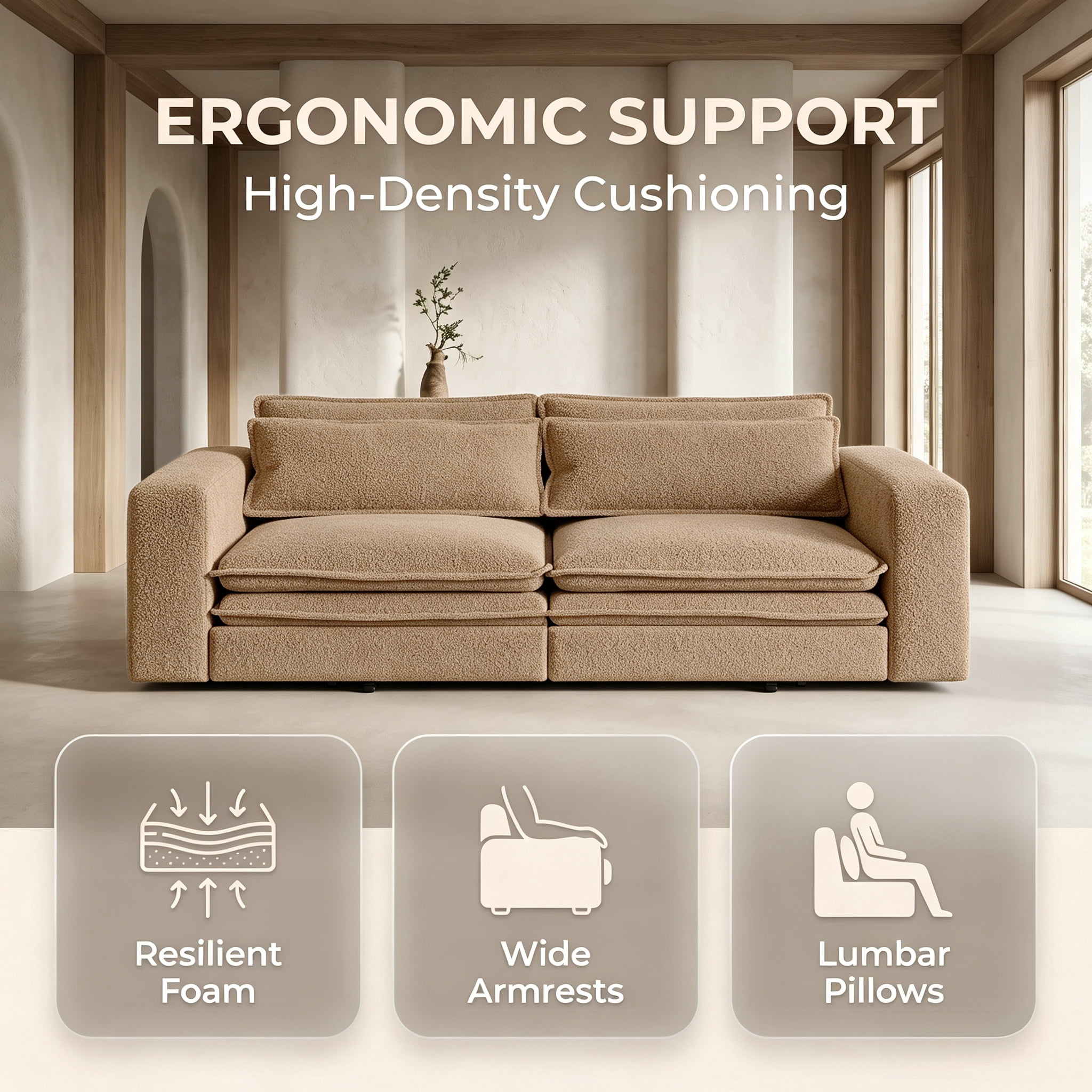 3-in-1 King Size Sleeper Sofa Bed, 93" Sherpa Fleece Pull Out Couch with Wide Armrests & Deep Seat, Modern Convertible Futon Lounge Sofa with 2 Pillows, Camel