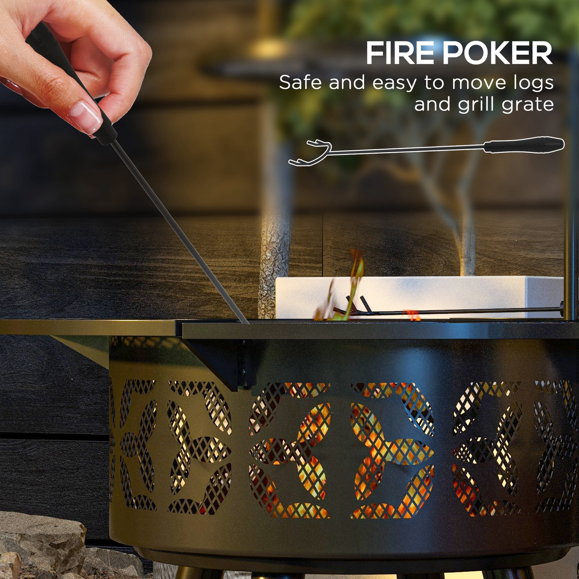 Aimee Lii 33" Portable Wood Burning Firepit with Adjustable Cooking Grate, Pan and Poker, 2-in-1 Fire Pit BBQ Grill, Camping Bonfire Stove for Backyard, Patio, Picnic, Black Aimee Lii 33" Portable Wood Burning Firepit with Adjustable Cooking Grate, Pan and Poker, 2-in-1 Fire Pit BBQ Grill, Camping Bonfire Stove for Backyard, Patio, Picnic, Black