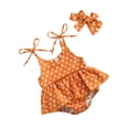 thumbnail image 5 of Qiylii Baby Girl's Romper, Round Neck Floral Sling Romper Dress, Bow Headband, 5 of 6