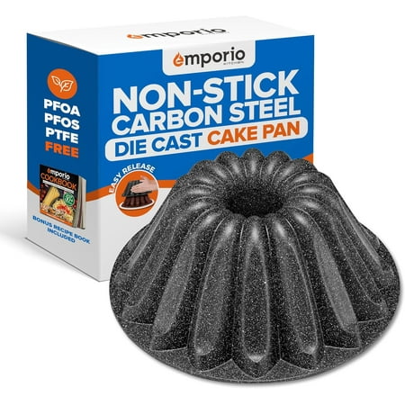 Baking Pan - Two-Layered Nonstick Gray Marble Coating, Aluminum Fluted Cake Pans, Oven Safe (Up To 450° F), Recipe Booklet Included, Fountain Pan, Gray