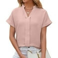 thumbnail image 2 of ameIAEA V Neck Blouses for Women Dressy Casual Work Shirts Roll-up Short Sleeve Business Tops, 2 of 6