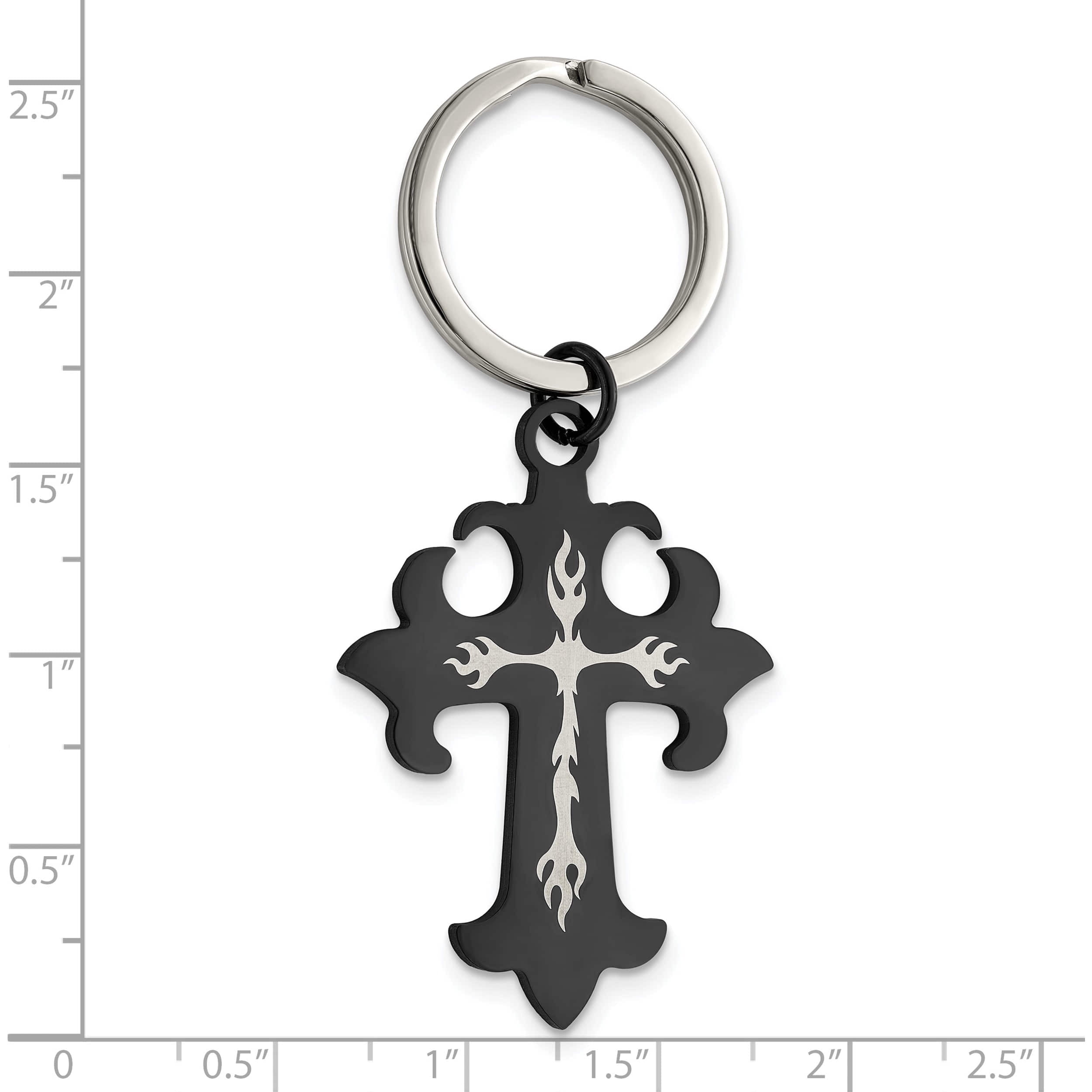 Stainless Steel Polished Black Ip-Plated Cross Key Ring Made In China srk119