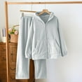 thumbnail image 2 of Wensltd Women's Hooded Fleece Pajama Set Solid Color Zip-Up Front Long Sleeve Top and Pants Cozy Winter Loungewear, 2 of 4