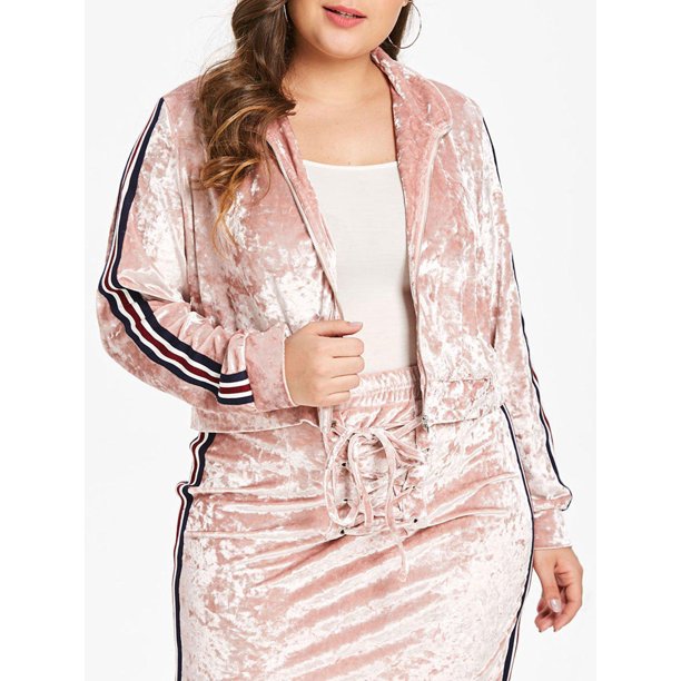 Chaqueta Corta Talla Extra Zipper Fly Velvet Rosegal Sudaderas y sudaderas con capucha
